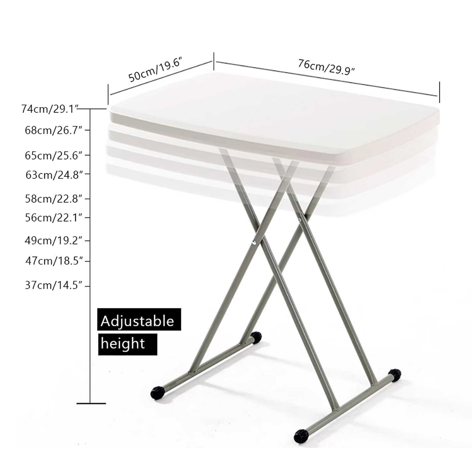 Tavolo pieghevole in plastica regolabile in altezza, vassoio portatile TV e scrivania quadrata da picnic con robusto telaio a X, tavolo pieghevole salvaspazio per feste, campeggio, cucina camper