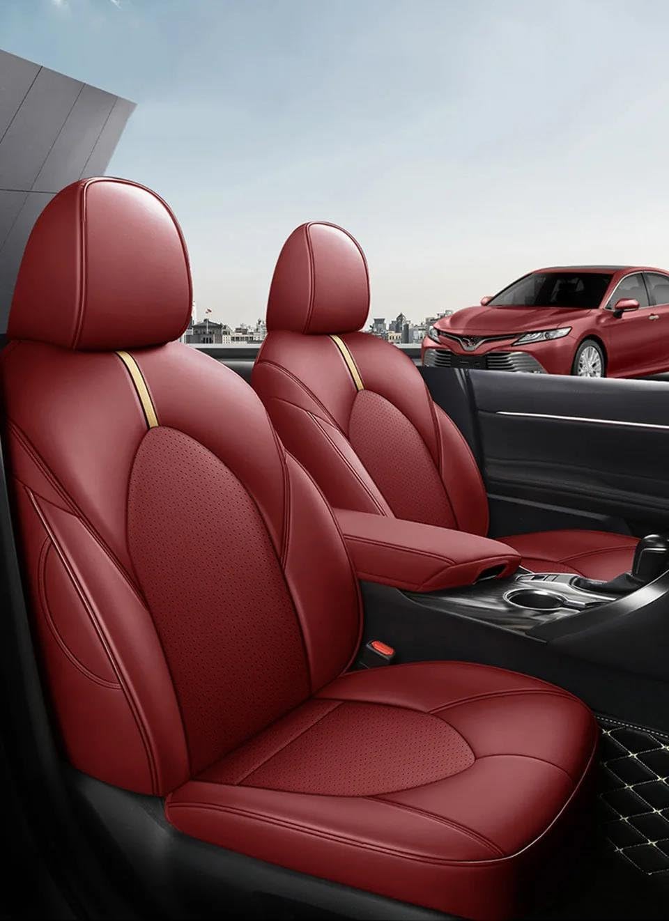 Pokrowce na siedzenia samochodowe do Toyoty, Camry 2018, 2019, pełny zestaw, części wewnętrzne, produkty motoryzacyjne, akcesoria, pokrowce na siedzenia samochodowe (wiatroczerwone, luksusowe