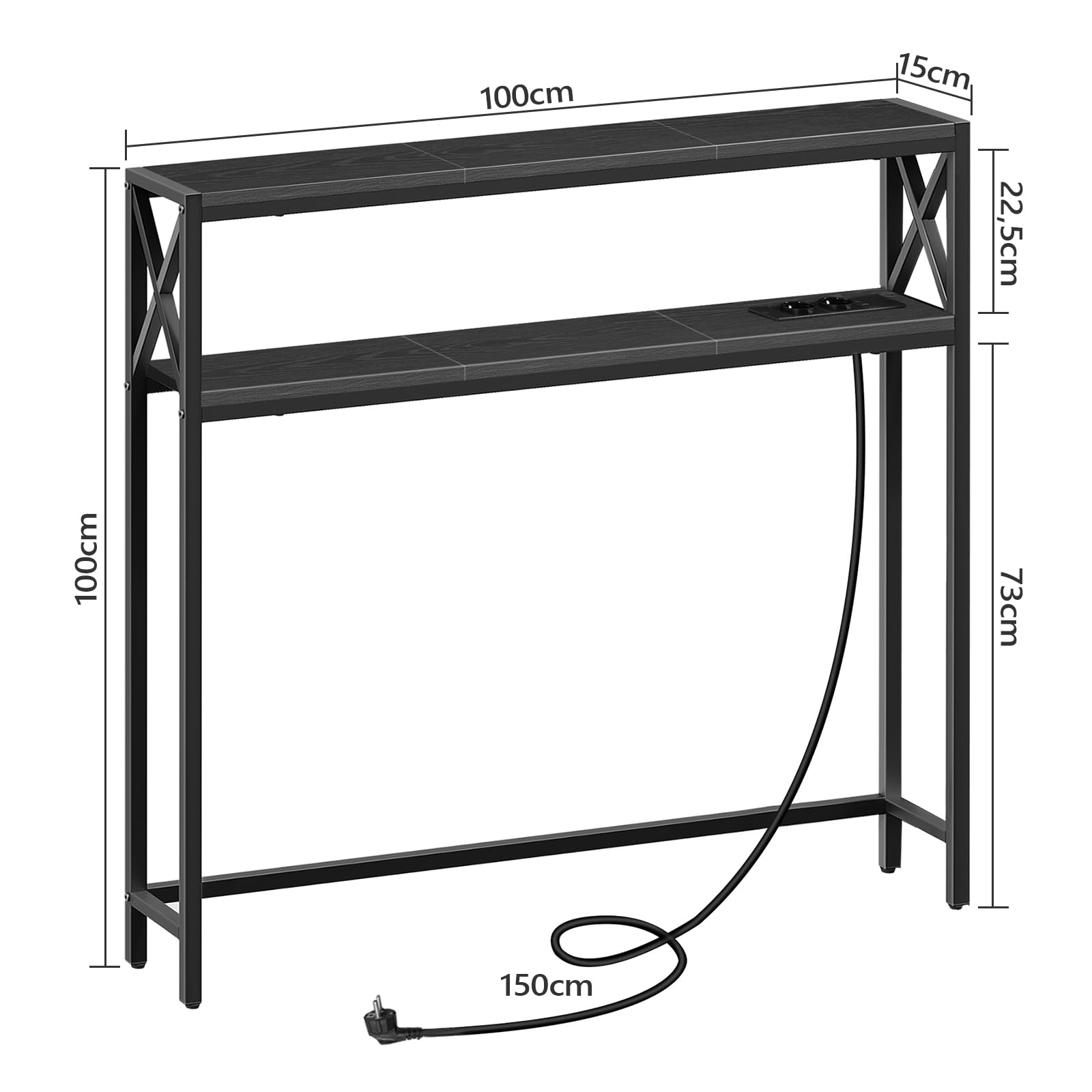 MAHANCRIS 100cm 2 Tier Console Table Side Table with 2 Sockets and 2 USB Narrow Entrance Table Half Table Sofa Table for Hallway Living Room Bedroom Foyer Black ACTHB115UE01 MAHANCRIS 100cm 2 Tier Console Table Side Table with 2 Sockets and 2 USB Narrow Entrance Table Half Table Sofa Table for Hallway Living Room Bedroom Foyer Black ACTHB115UE01