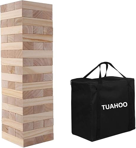 Outdoor Games - Torre gigante (pilas de hasta 4 pies), madera gigante para rodar, juego de patio apilable de madera de pino para niños y adultos,