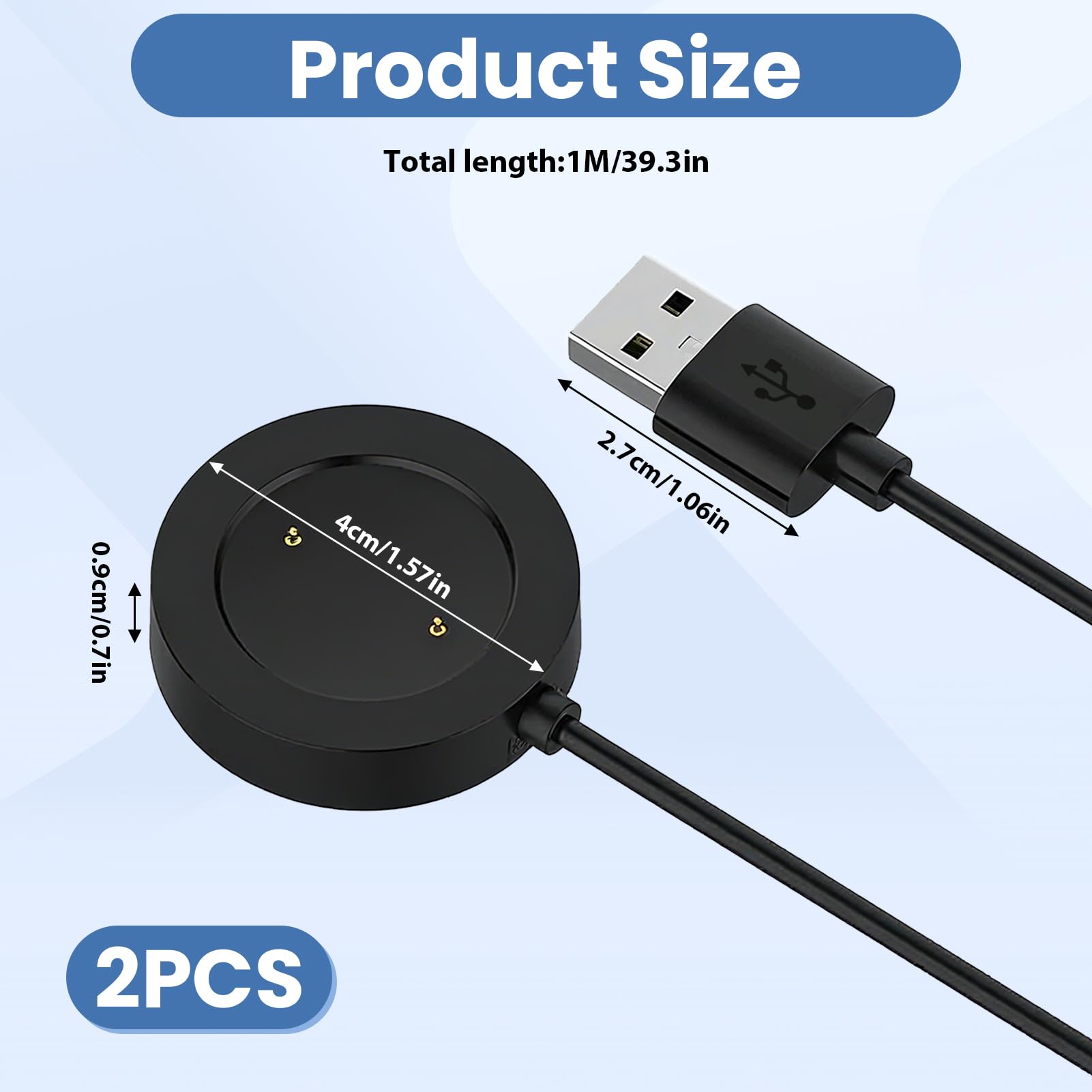 2 sztuki kabla USB do ładowania kompatybilny z Xiaomi Watch S1 / Color Sport / Color2 Active, ładowarka zastępcza, kabel do szybkiego ładowania, magnetyczna ładowarka USB, przenośny kabel do
