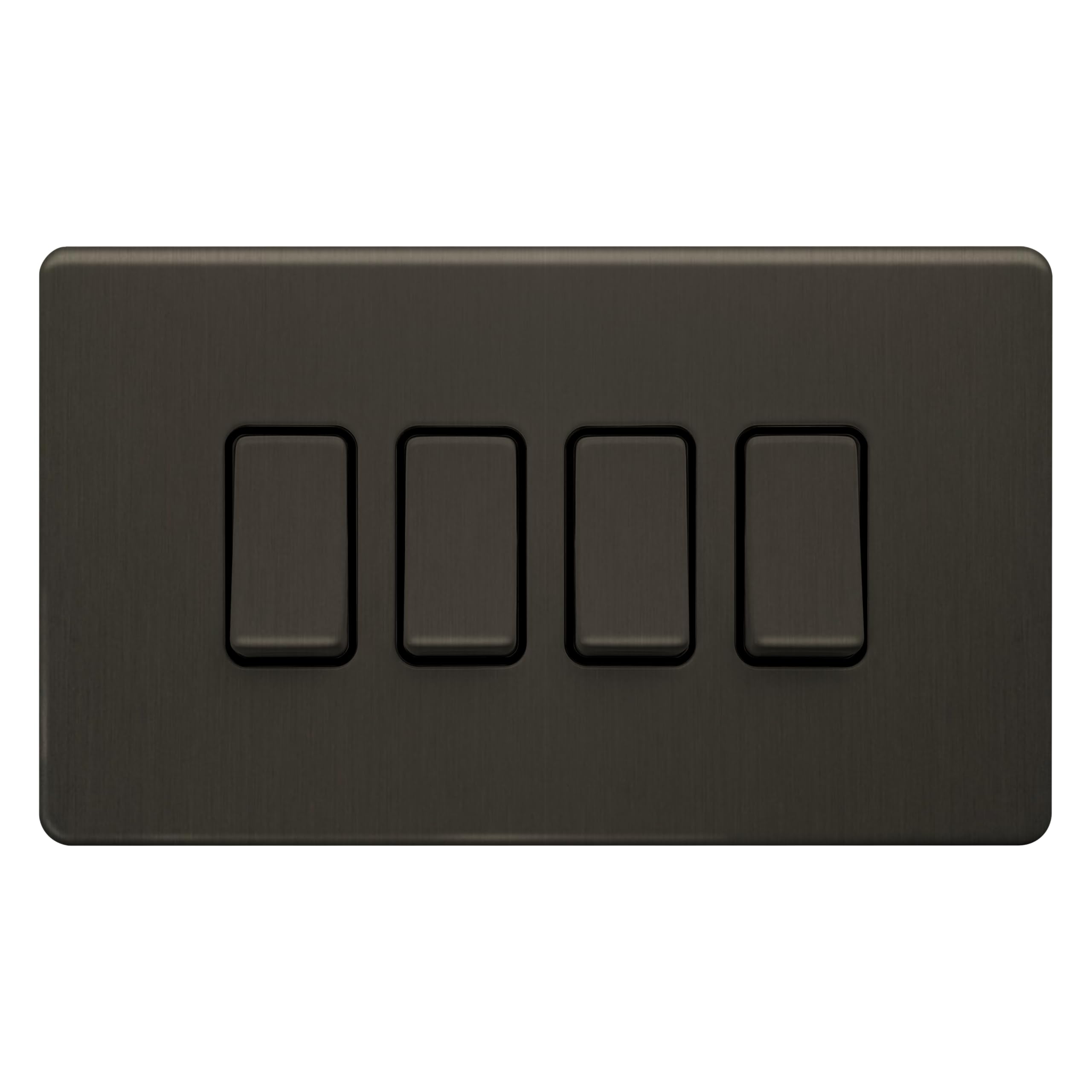 Evoges Terra 4-Gang 2-Way Light Switch, Slate Bronze Metal Screwless Flat Plate, Quad 10AX Wall Rocker Switch, Premium Designer Modern Hardware