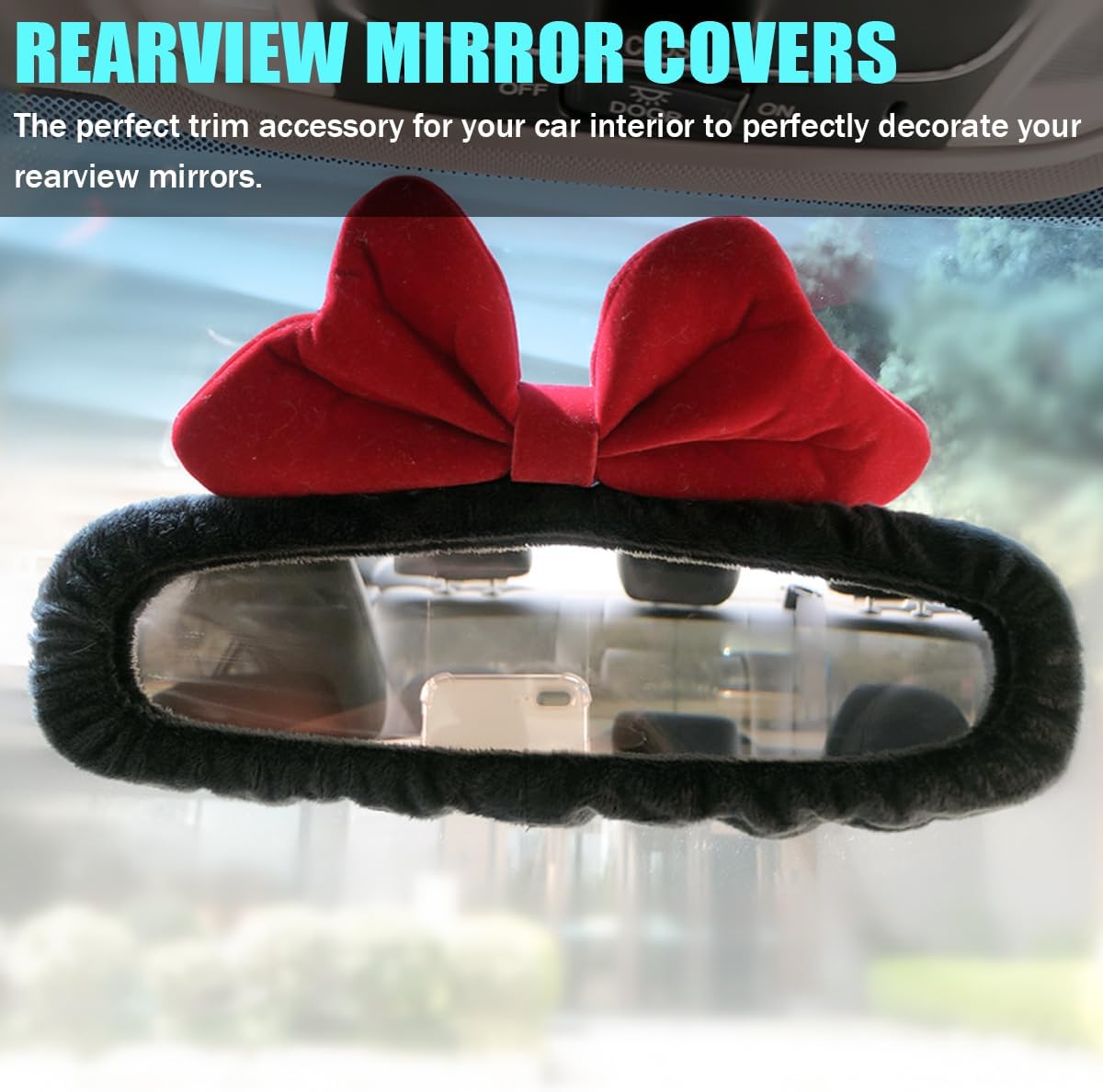 Bittwee Car Rearview Mirror Cover, Auto Interior Elastic Comfortable Rear View Mirror Protector Decorative Accessories for Girls Women Man Gift, Universal for Vehicles, SUV, Truck, RV (Black/Red)