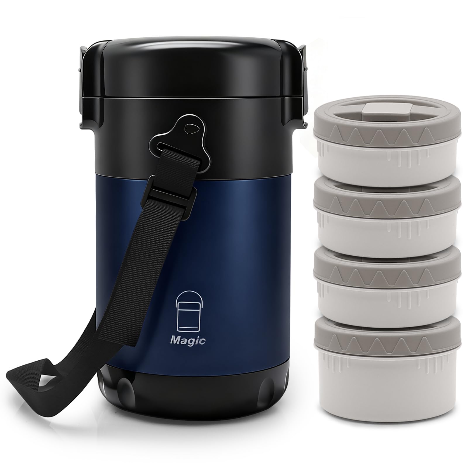 Thermos per Alimenti Caldi 2.6L, con 4 Compartimenti Separati, Contenitore Termico per Alimenti Caldi, Porta Pranzo Termico per Lavoro, Studenti e Lavoratori, Con Posate e Borsa Termica(Blu)