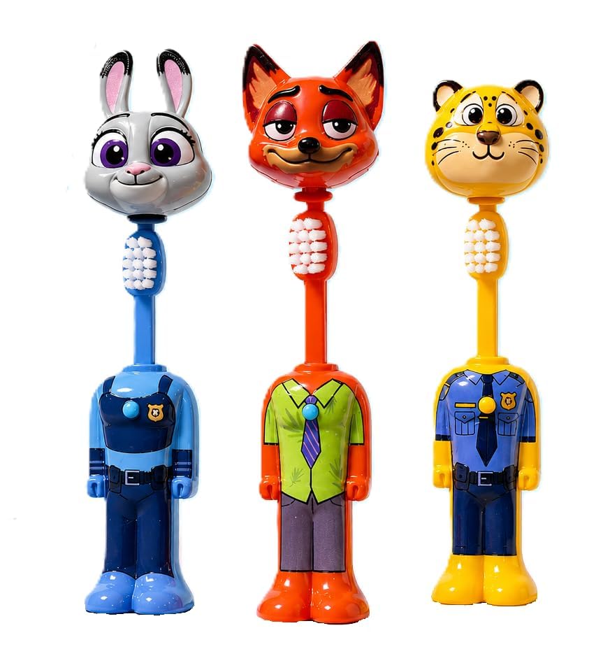 Kids Rabbit Character Toothbrush with Soft Bristles and Protective Cap, Cute Animal Theme, Travel Friendly, for Boys and Girls, Inspired by Zootopia (1 Pcs Piece Random Zootopia)-image-34