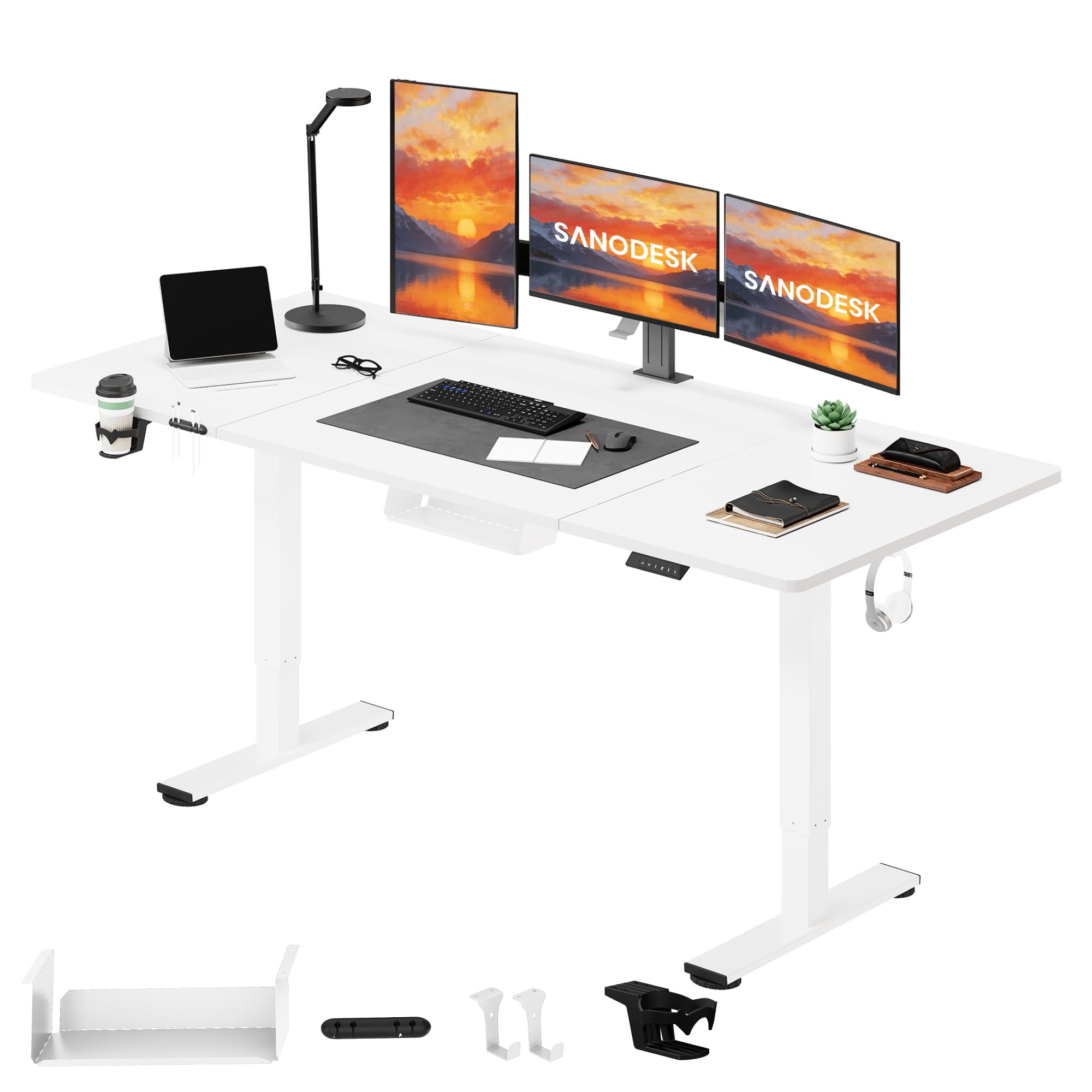 SANODESK Electric Standing Desk 180 * 80 Height Adjustable Desk With Memory Smart Panel Sit Stand Table With Cable Management for Home Office, White