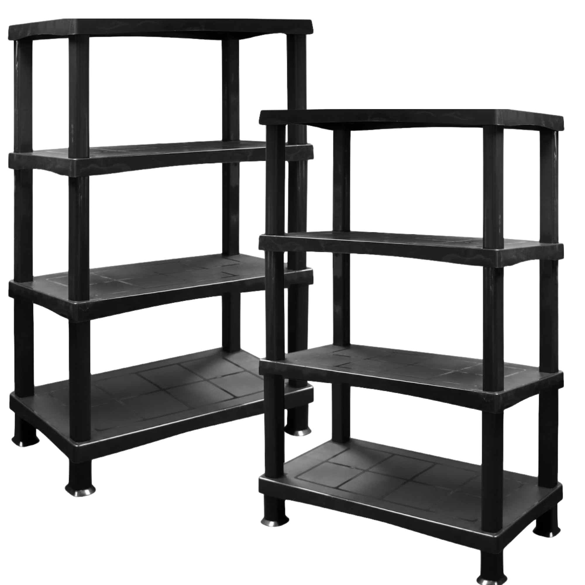 KYY'Z Heavy Duty Plastic Shelving Unit, 3/4/5 Tier Storage Racking for Garage, Home, or Utility Room, Push Fit Assembly, No Tools Required, 25kg Per Shelf Capacity, H135 x W80 x D40cm (2, 4 Tier)