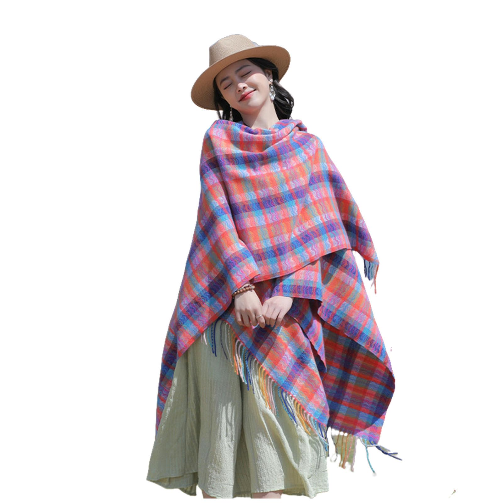 Sciarpa Donna Sciarpa da Viaggio Sciarpa A Mantella Capispalla Cappotto Invernale Caldo da Donna Sciarpa A Mantella da Prateria-Rosa Viola-130 * 150 Cm