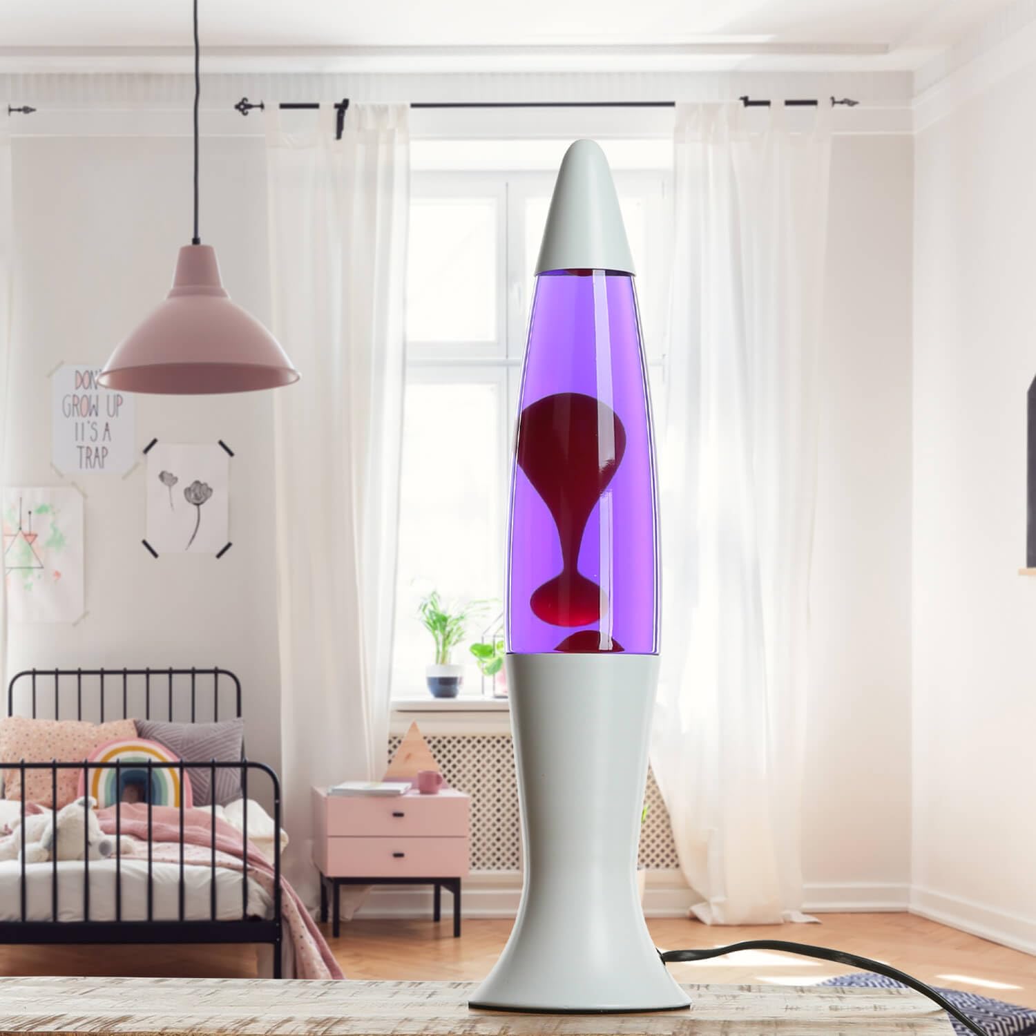 Easylight Lámpara de lava vidrio aluminio blanco púrpura rojo juvenil sala de estar H:40 cm G9 incluido atmosférica retro lámpara de mesa sala de fiestas ROXY