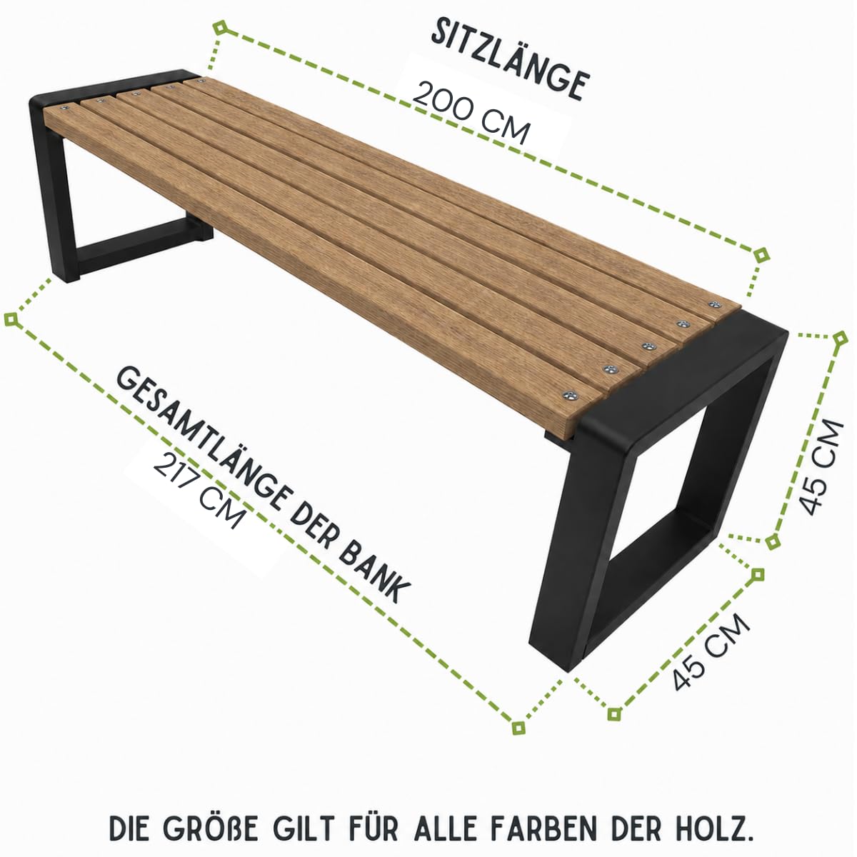 Panchina da Esterno - Panchina da Giardino e da Parco con Capacità di Carico di 350 kg - Panca da Esterno Resistente alle Intemperie - Panchine da Esterno (Noce, 200cm)
