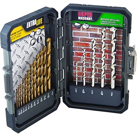 MIBRO 871490 Titanium Coated Extra Life Drill Bit and Super Masonry Drill Bit Set, 17 Pieces Cover