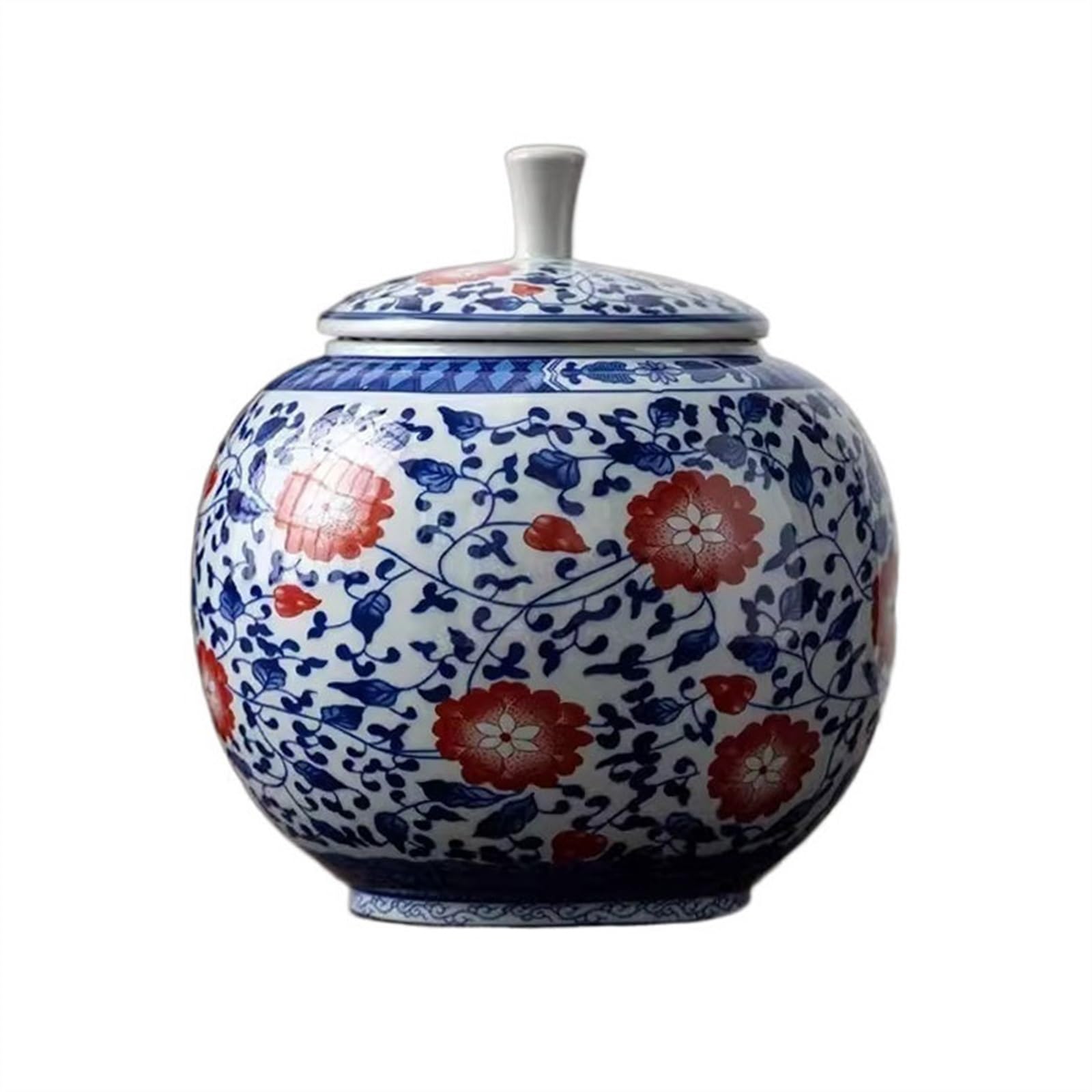 zhangrui1888 Tea Canister High-grade Blue Ceramic Sealing Jar Round Household Loose Leaf Tea Storage Multifunctional Empty Tea Storage(Medium)