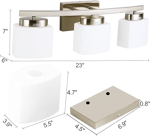 Dosoty 4-Light Bathroom Vanity Light Fixture Over Mirror, Modern Brushed Nickel Vanity Lights with Milky Glass Shade, 32 inches Vanity Lighting Dosoty 4-Light Bathroom Vanity Light Fixture Over Mirror, Modern Brushed Nickel Vanity Lights with Milky Glass Shade, 32 inches Vanity Lighting