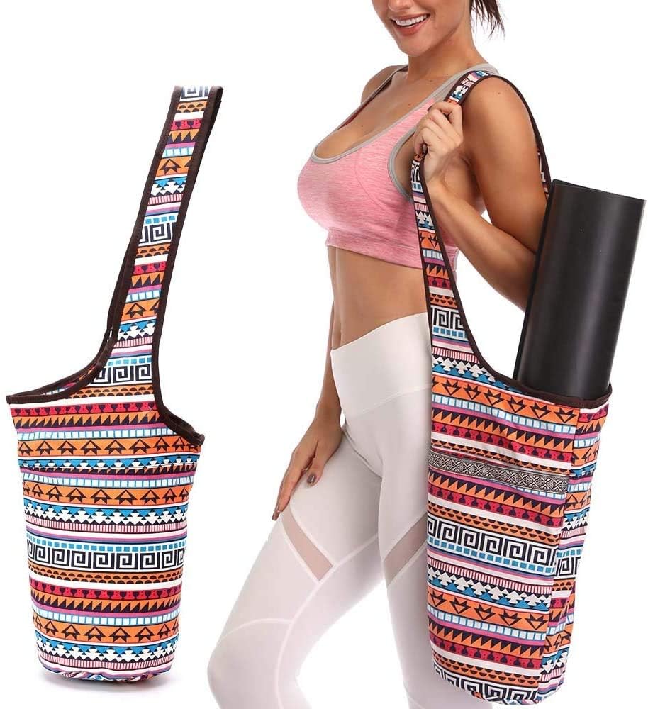 Yoga Mat Bag Canvas Fashion Bag with Large Pocket & Zipper Pocket Fit Most Size Mats Yoga Mat Tote Sling Carrier for Yoga Pilates Gym Exercise Fitness (Totem)