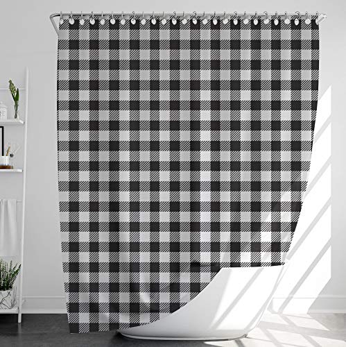INNObeta Textil Duschvorhang mit 12 duschvorhangringe, antischimmel, wasserabweisend, wasserdicht, strapazierfähig, Bad Dekor, Maschinenwaschbar, 180x200 cm, Kariert, Schwarz-Weiß