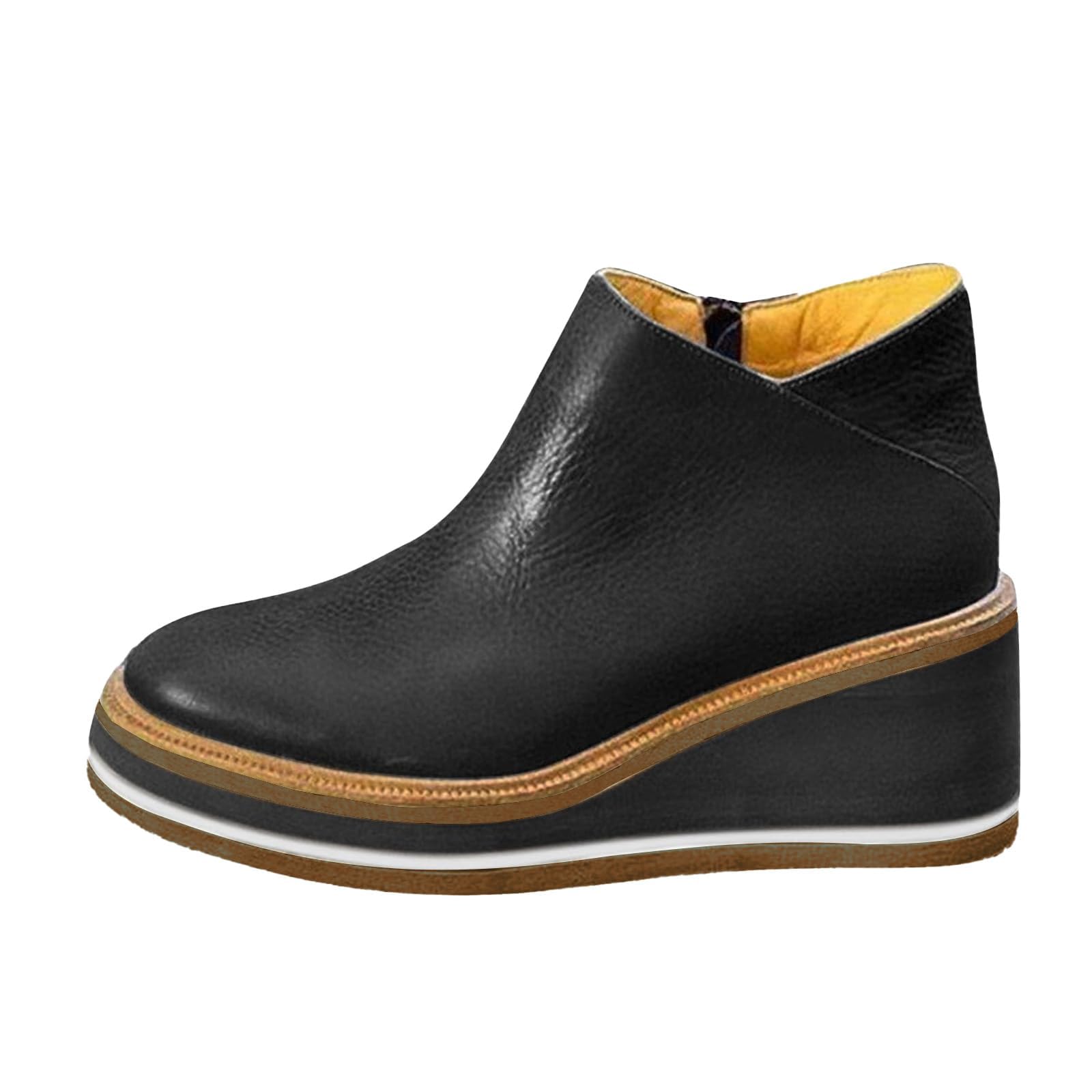 High Heel Boots for Women Casual Round Toe Leather Platform Wedge Ankle Booties Fall Winter Lightweight Comfortable Chunky