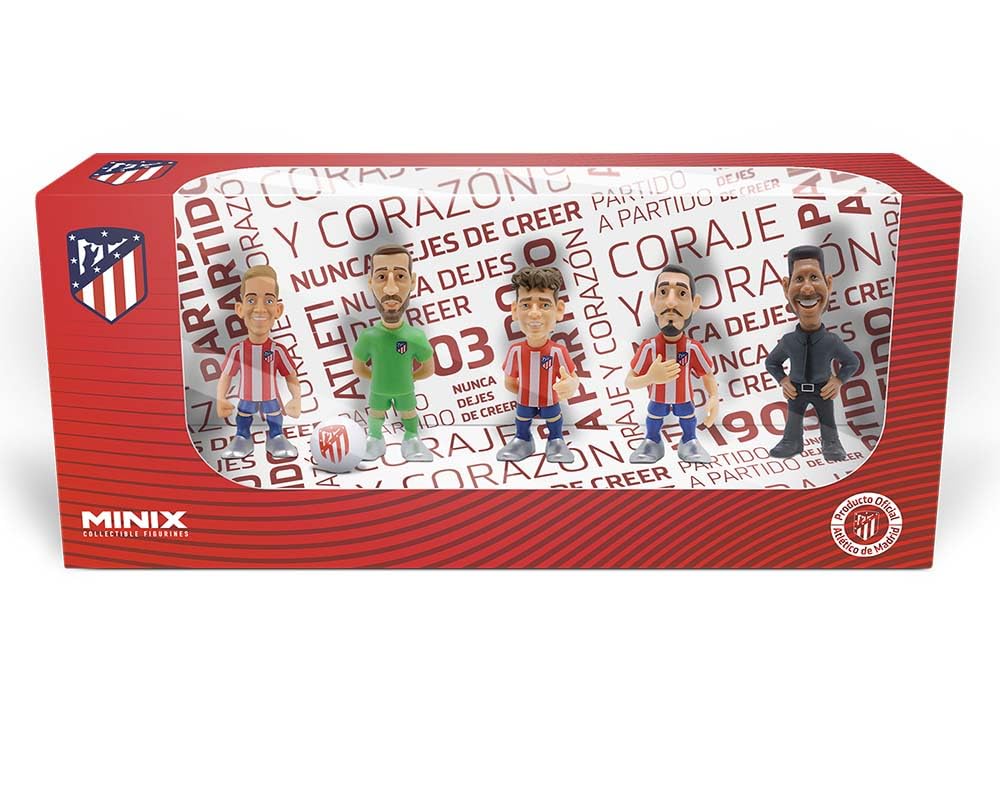 MINIX Confezione Da 5 Figure Dell'Atletico Madrid – Giocatori: Oblak, Koke, Joao Felix, Llorente E Griezmann – Statuette Da 7 Cm Per Torte O Collezione