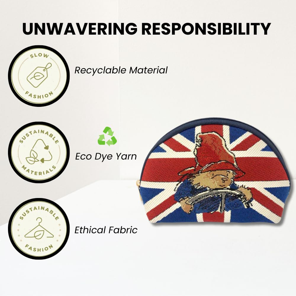 Signare Tapestry Cosmetic Bag, Woven Tapestry Fabric, 21 x 7 x 13 cm, Eco-Dyed Sustainable Materials (COSM) (Union Jack Paddington) - Image 3