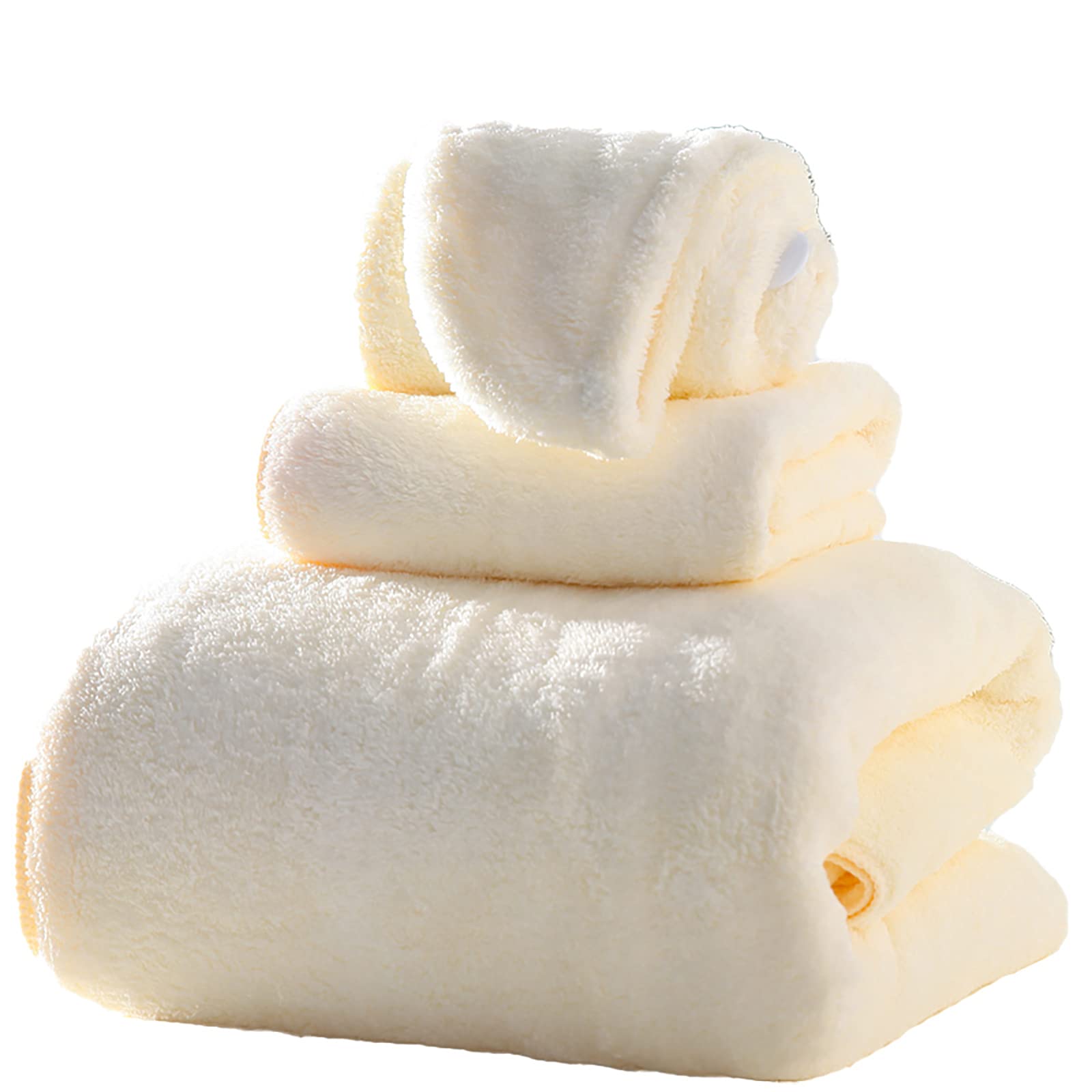 Ensemble de serviettes blanches en coton avec gant de toilette et serviette pour cheveux