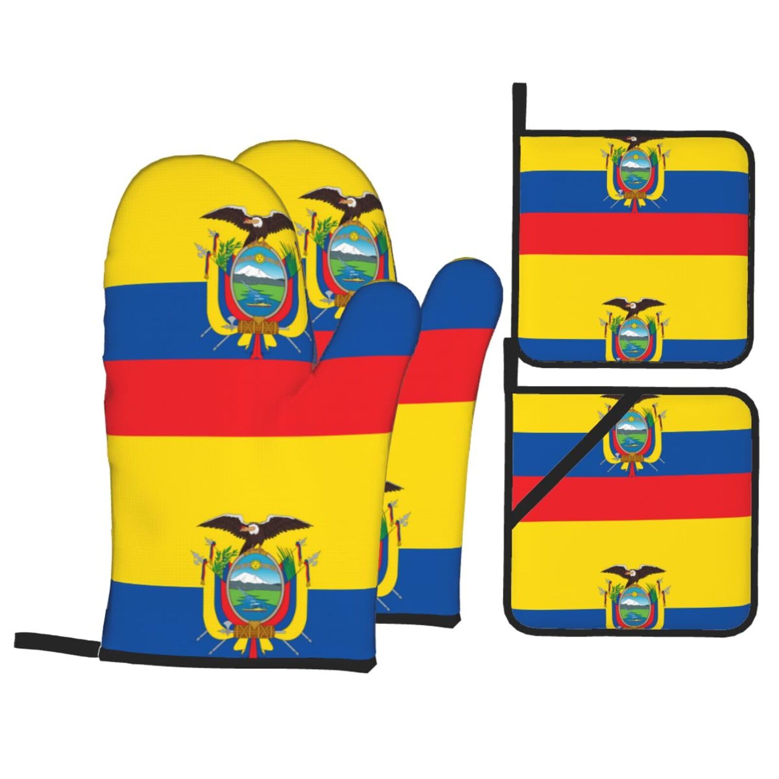 HJFCZH Flag of Ecuador Prints Kitchen Throw Set: Durable Oven Layers with Waterproof Polyester – 4 Piece Heat Protection System