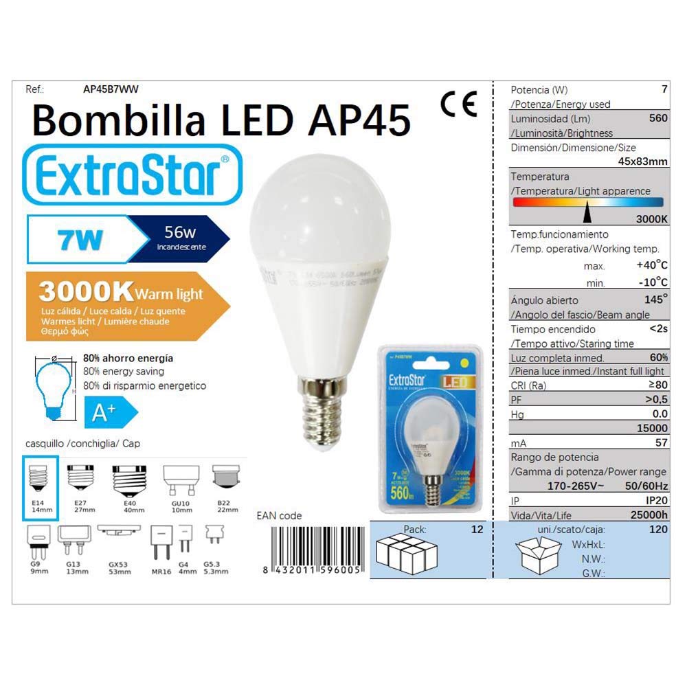LED-Lampe Kugel E14 7W Warmweißes Licht 12er Pack TODO HOGAR