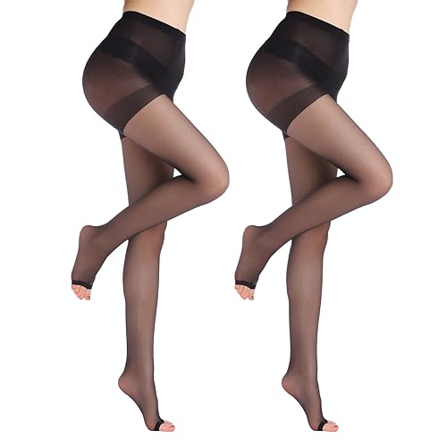 YAGAXI 20D toeless pantyhose - 2 Pairs Control Top open toe pantyhose for women - Large - Black