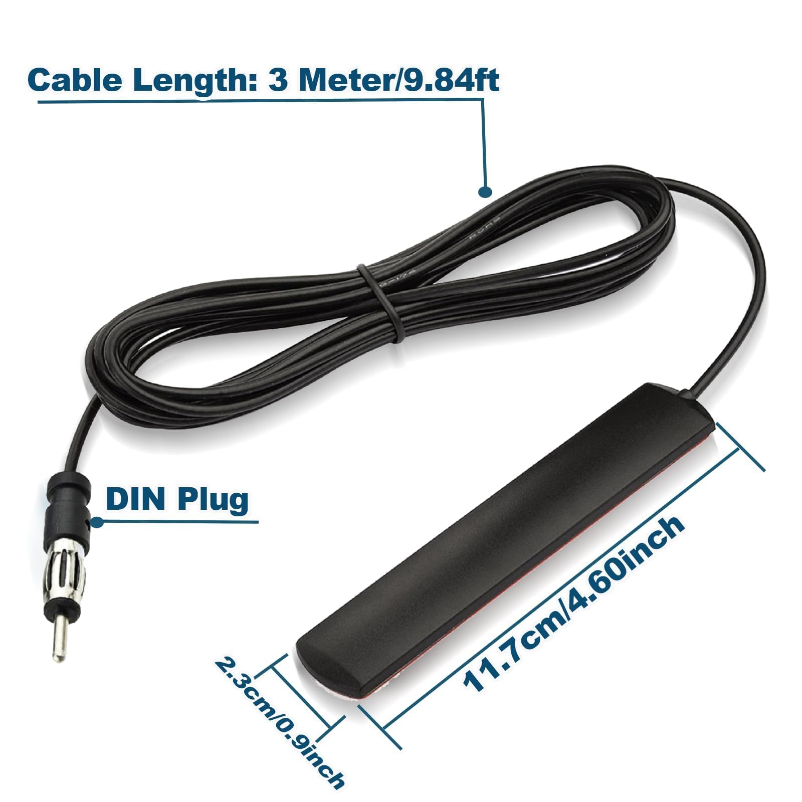Bingfu Adattatore Antenna Autoradio Interna Antenna Elettronica Amplificata Radio Auto Universale ANT-309 Adattatore DIN 88Mhz-110Mhz Parabrezza Adesiva 3M Cavo