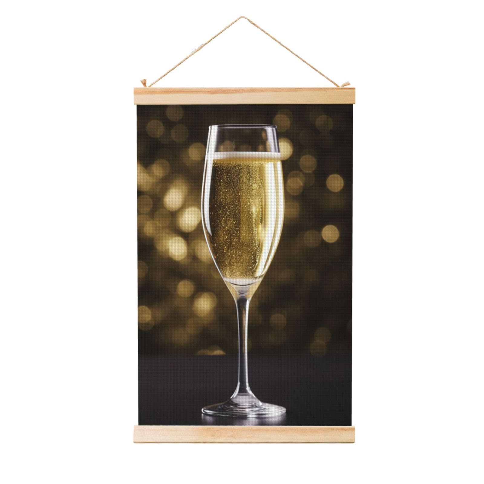 Champagne Posters Wooden Shaft Hanging Poster Canvas Prints Scroll Wall Art Painting Vintage Wall Banner Modern Artwork Decor for Home Decor Ready to Hang 12"x18"