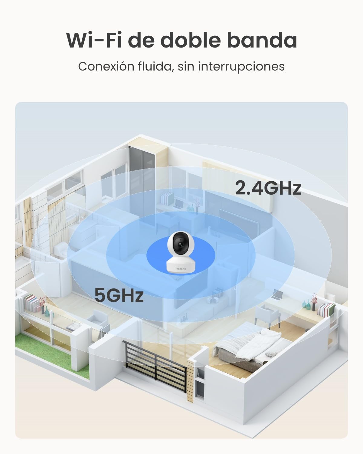 Reolink Cámara Interior 3K PT, Seguimiento automático, visión Nocturna Mejorada 5MP, detección de llanto (Persona/Mascota/bebé), Wi-Fi Dual (2,4/5 GHz), Audio bidireccional, E1 Pro