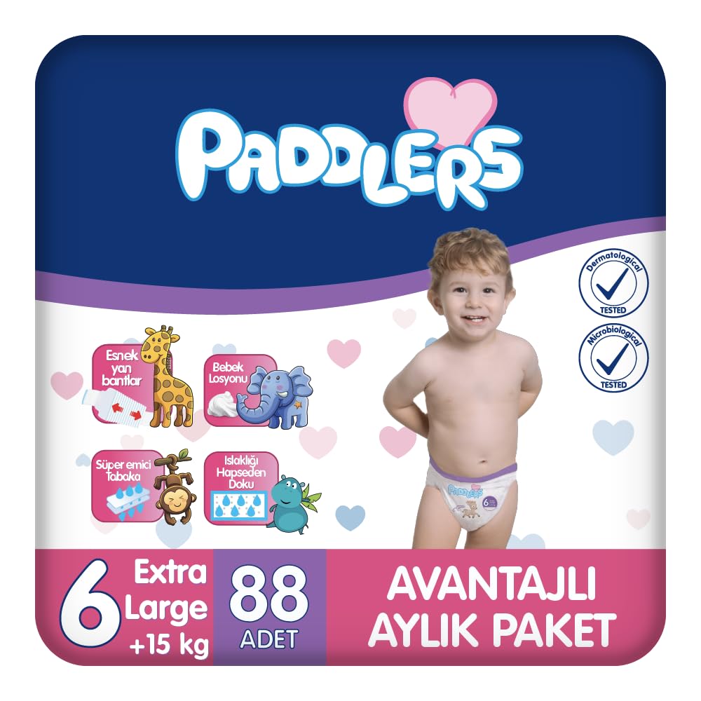 Paddlers Bebek Bezi 6 Numara X-Large (15+ Kg) 88 Adet – Aylık Paket