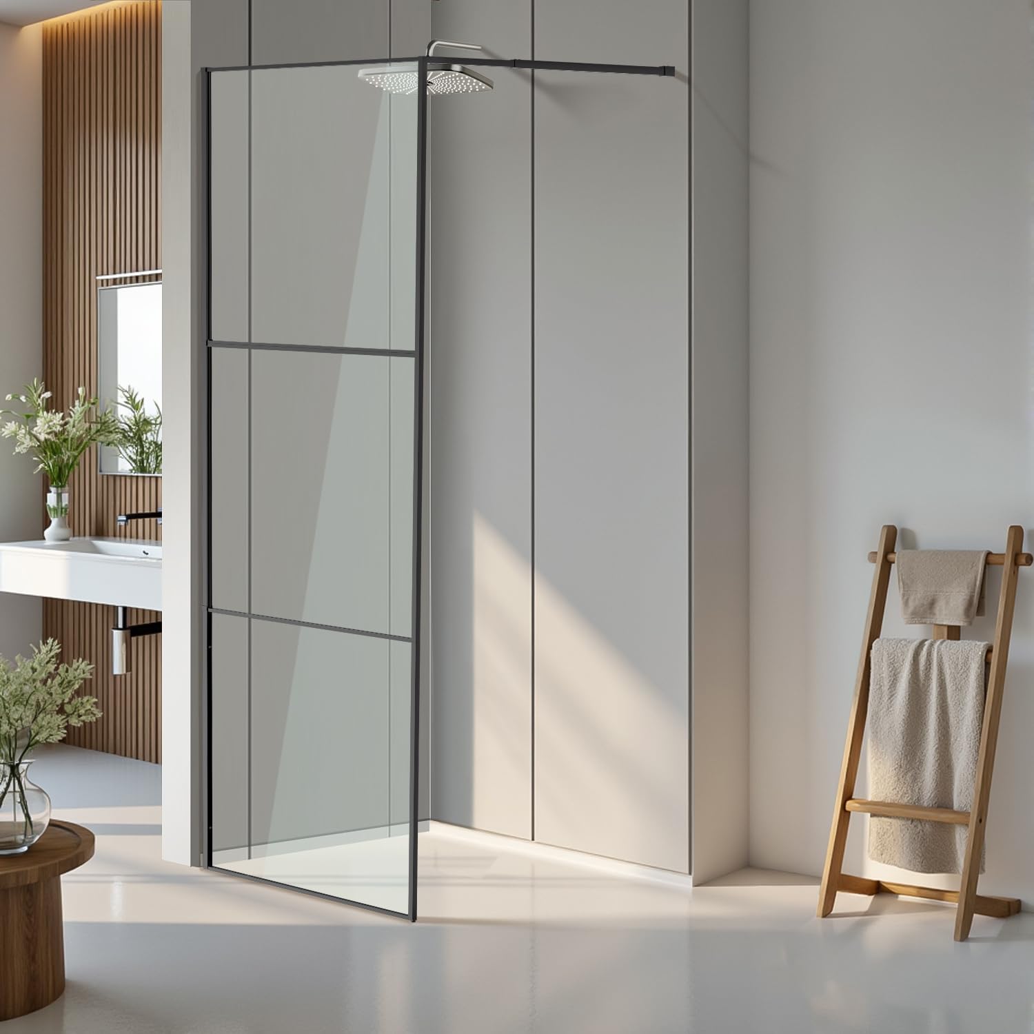 Daromigo Paroi de douche 80×200 cm pour douche, verre de sécurité ESG 5 mm pour douche walk-in, séparation de douche à cadre complet en aluminium, plage de réglage 0–10 mm, montage gauche/droite