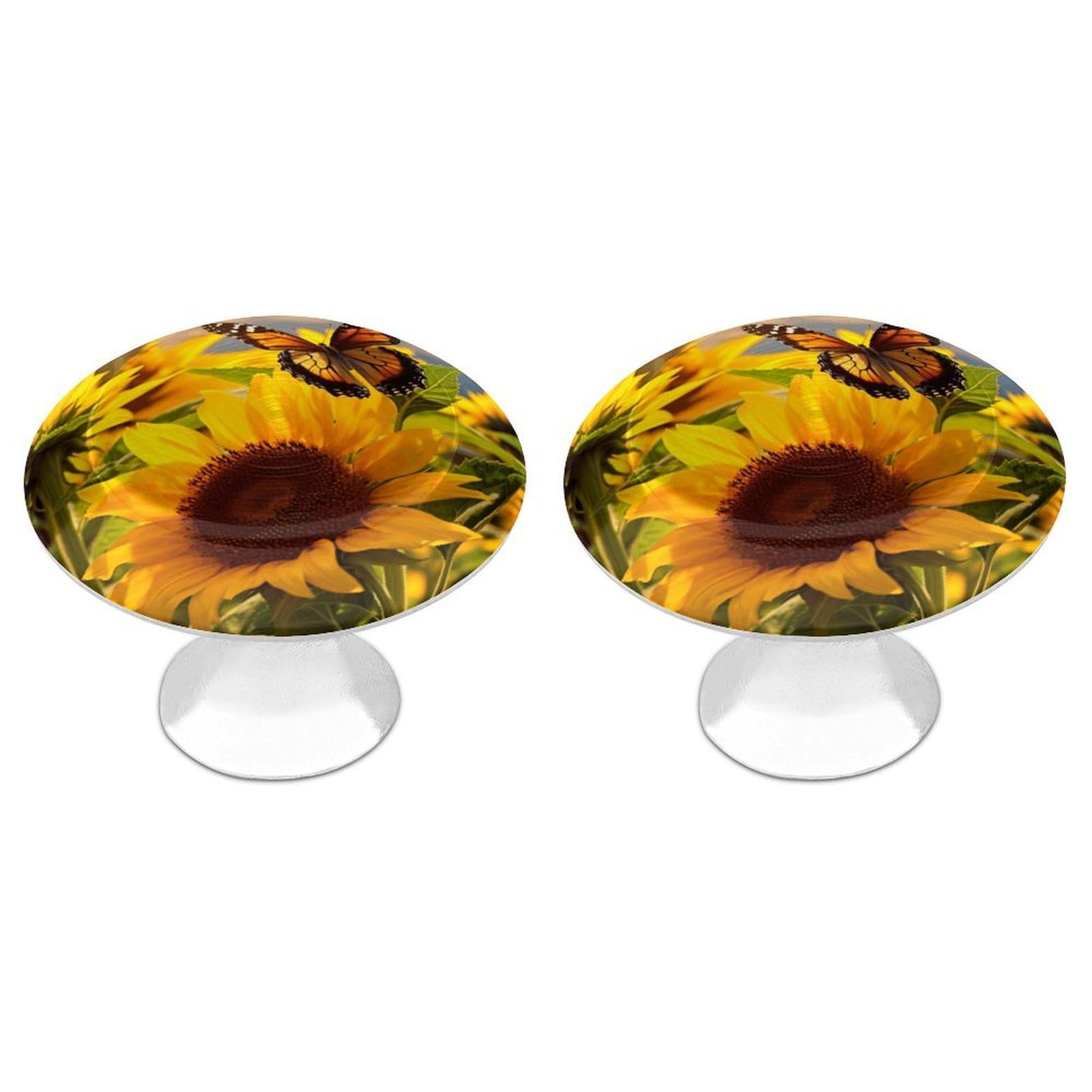 FekiLoot Sunflower Butterfly Cabinet Knobs 2 Pack Stainless Steel Round Dresser Drawer Knobs Kitchen Drawer Hardware Dresser Knob Closet Door Pulls Cabinet Handles for Cupboard Drawer Pulls