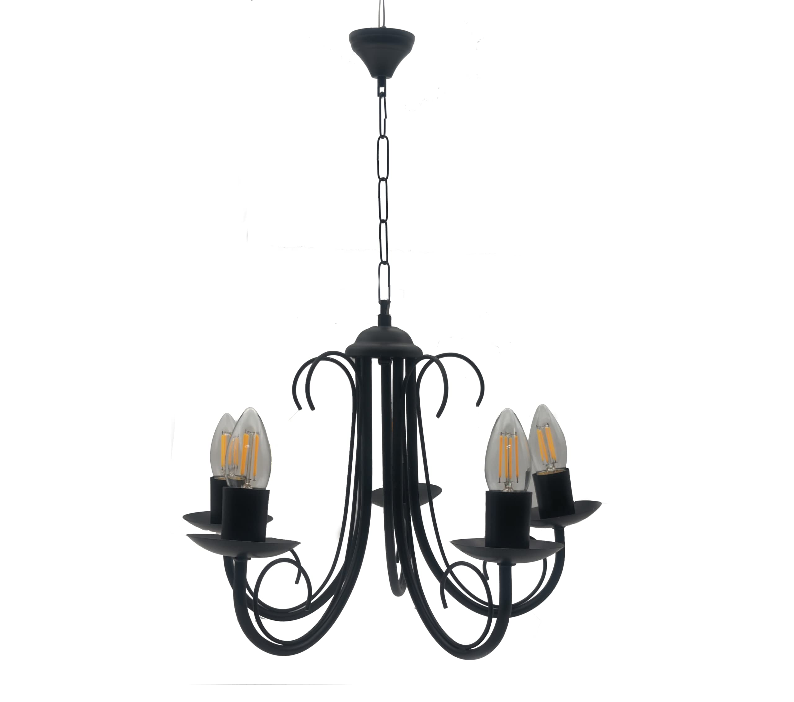 WHITERAY Modern Black Cluster of 5 Hanging Ceiling Chandelier Light, with Bulb, No Glass Filament for Bedroom, Living Room, Café, Hallway, Kitchen, Over The Dining Table (5 Light)-image-40