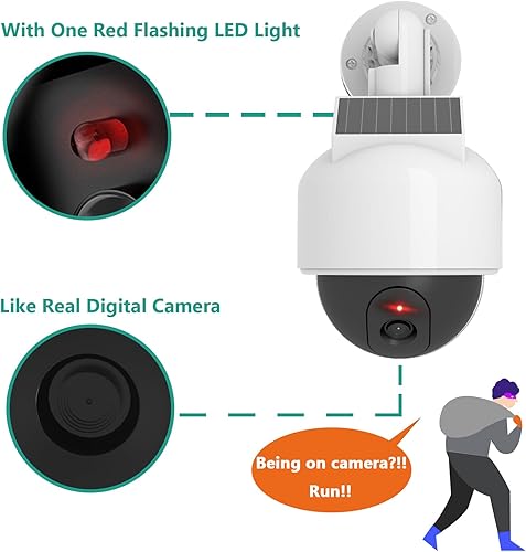 Miniatura 5 de WALI Cámara de seguridad solar falsa, cámara domo falsa inalámbrica, cámaras de vigilancia simuladas para el hogar, jardín y negocios al aire