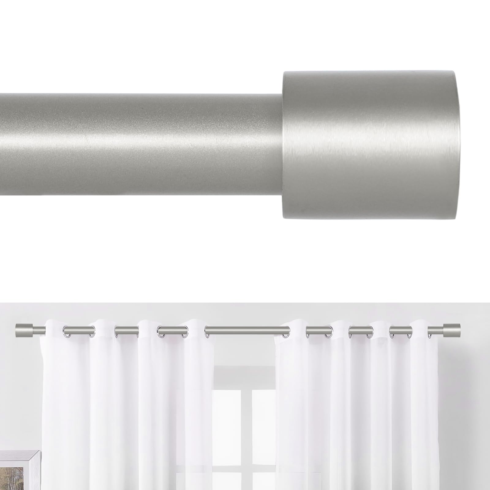 HEI! DEAR Silver Curtain Rods for Windows 48 to 84 Inch(4-7ft),1 Inch Adjustable Curtain Rod,Heavy Duty Curtain Rods,Telescoping Single Window Curtain Rod,Cylinder Finials Drapery Rods 36-88",Silver