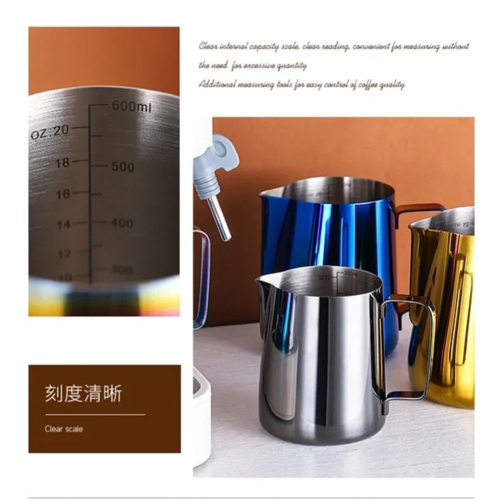 Milchschaum Kanne 350/600 ml Edelstahl-Dampfkännchen mit Milchaufschäumfunktion, Kaffeetasse, Barista-Werkzeug für Creme(350ml,Teflon)