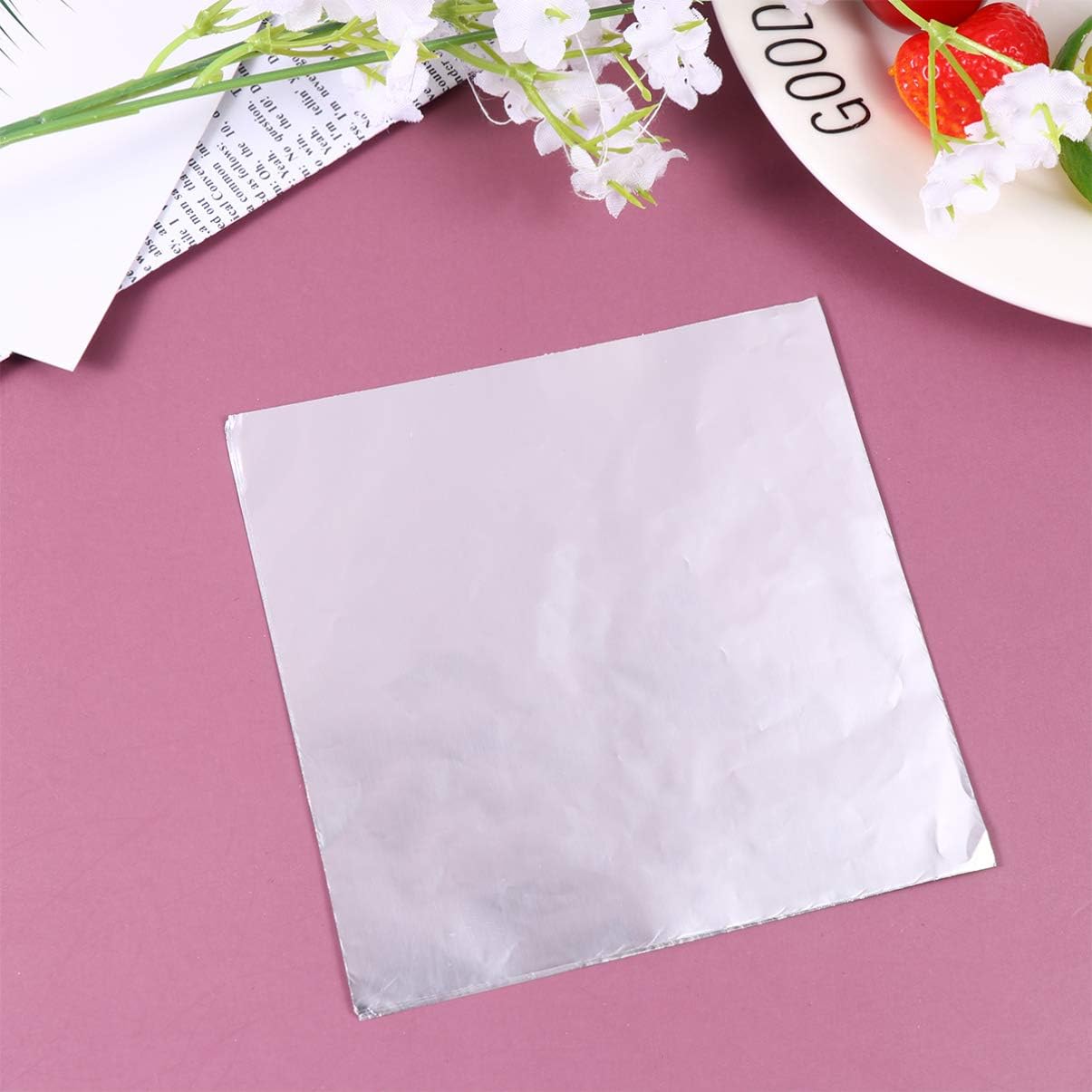 300Pcs Foil Wrapping Paper Silver Aluminum Foil Sheets for Candy Tea Packaging Party Favors and Wrapping 3.93 x 3.93 inches