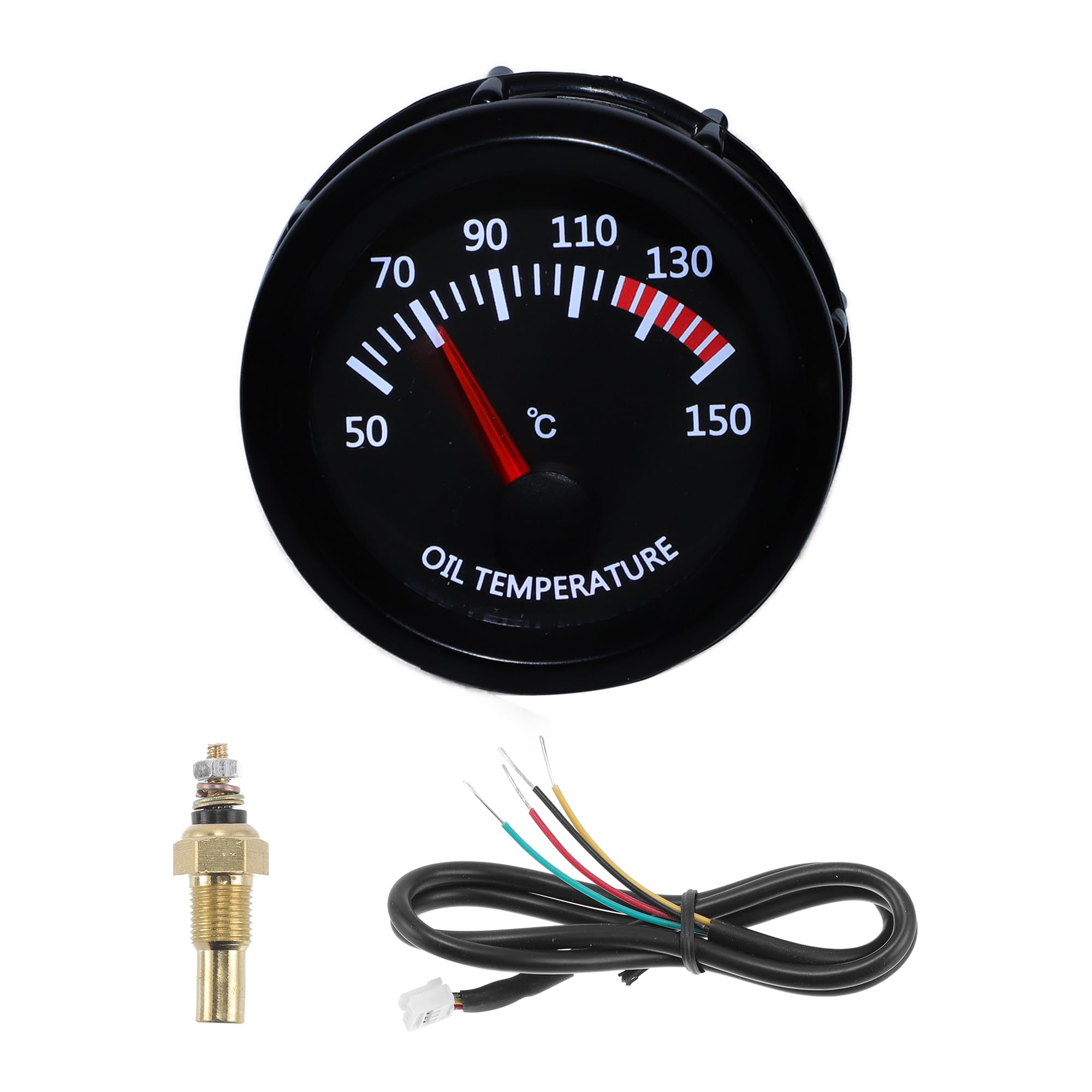 Kit Jauge Température D'Huile Noire 1pc 50-150°C 52mm ABS 12V | Pour Voitures, Motos, VTT, Bateaux, Camping-Cars, Etc., Lumière Blanche, 12V DC, Plage 50°C-150°C, Installation Facile