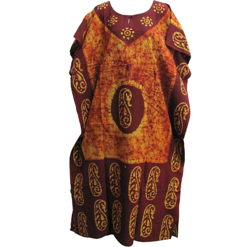 Indian Cotton Batik Paisley Floral Bohemian Long Caftan/Kaftan Dress No6