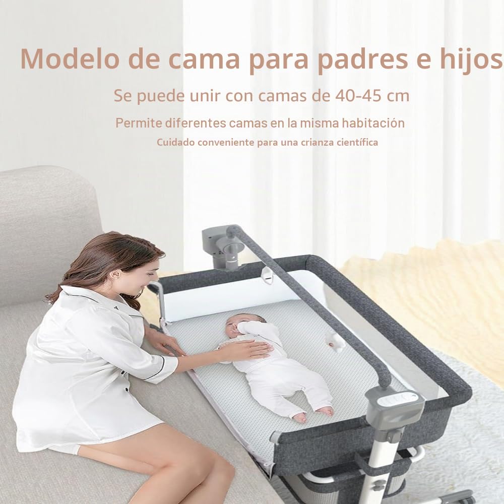 Cuna de Bebé Ajustable con Estructura Segura y Malla Transpirable,Beige | Cuenta con colchón, mosquitera, ruedas y cesta amplia para guardar accesorios