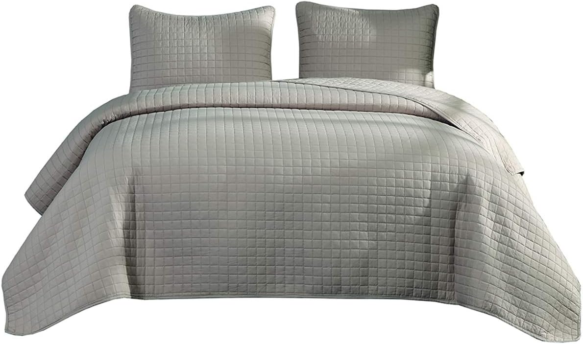 JUSTSWAG PDTXCLS HlpiAMok Aeiniwer Williom Town Prewashed 3 PC Solid Color Quilted Pattern Coverlet Quilt Set, Khaki, Queen