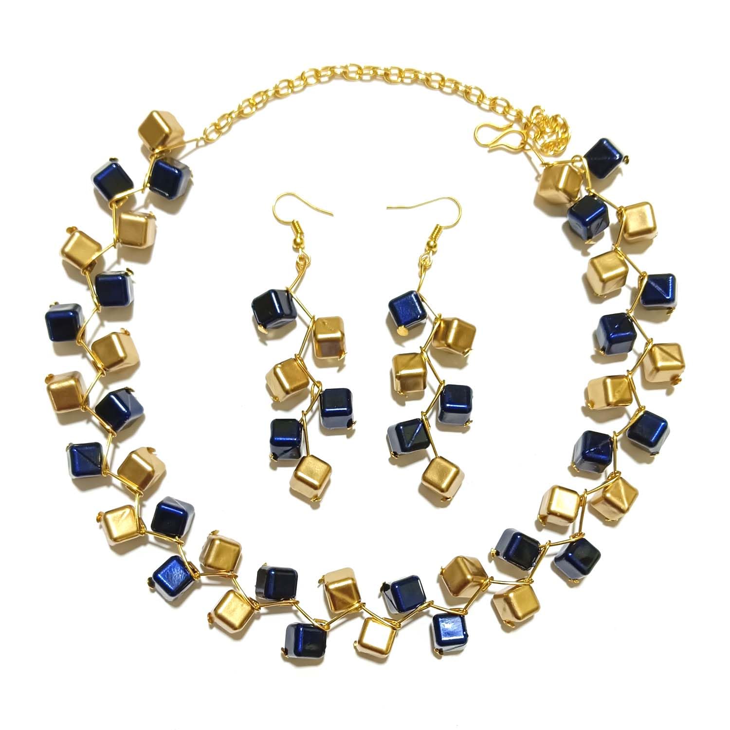 UTTARAI Light Weight Pearl Beads Zigzag Jewellery Set (Brass Gold And D Navy Blue) (B0D1Z474R8) Amazon Price History, Amazon Price Tracker