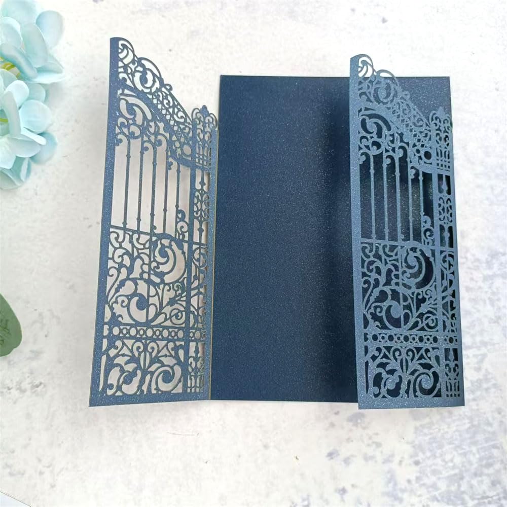 Cancello di inviti di nozze blu navy design floreale matrimonio cerimonia di fidanzamento invito 25 pezzi (12,4 x 18 cm, blu navy)