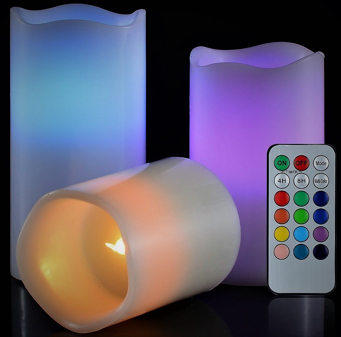 LED Lytes bezpłomieniowa świeca lampa - baterie świece zapachowe waniliowe zestaw 3 okrągłych wosk kość słoniowa migotanie wielokolorowy płomień, automatyczne wyłączanie czasomierz zdalne sterowanie na wesela, imprezy i prezenty