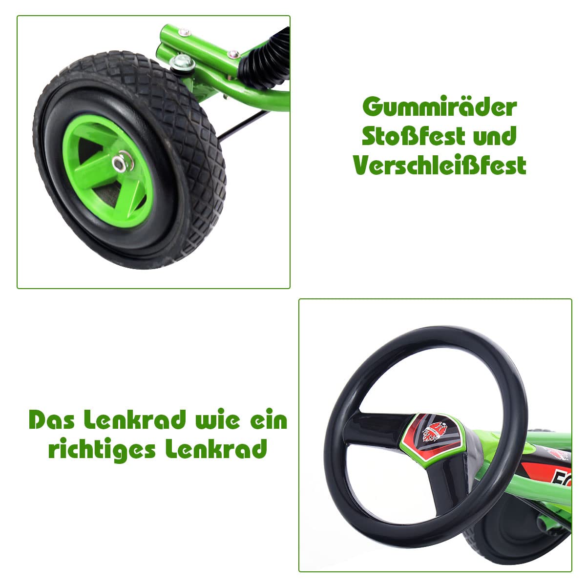 GOPLUS Gokart ab 3 Jahre, Go Kart mit verstellbarem Sitz, Vor- und Rückwärtsgang, Tretauto mit Gummi Räder, Flexible Kupplung und Handbremse, Kinderfahrzeug für Kinder 3-8 Jahren (Grün)