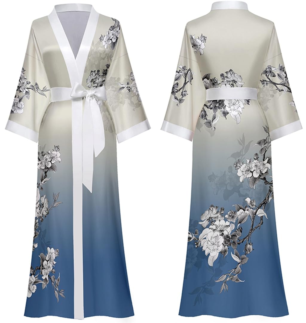 Albornoces de Verano para Mujer Bata Kimono de Satén Pijama Seda Estampado con Talla Única Camisón Largo Sexy y Elegante