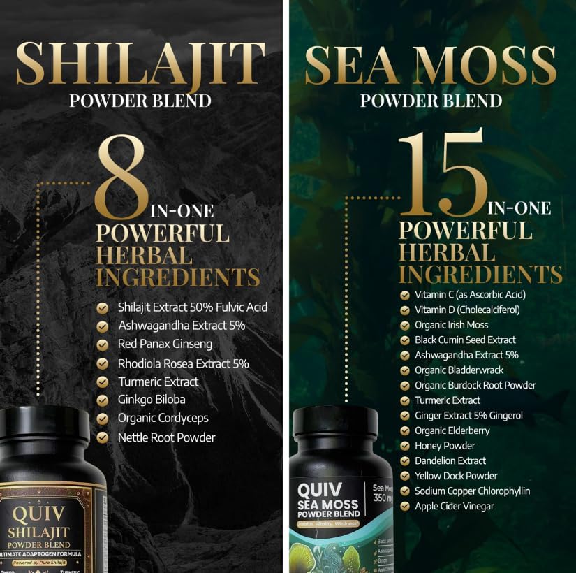 Miniatura 2 de Quiv Paquete de bienestar definitivo, 60 unidades cada uno, musgo marino y shilajit todo en uno