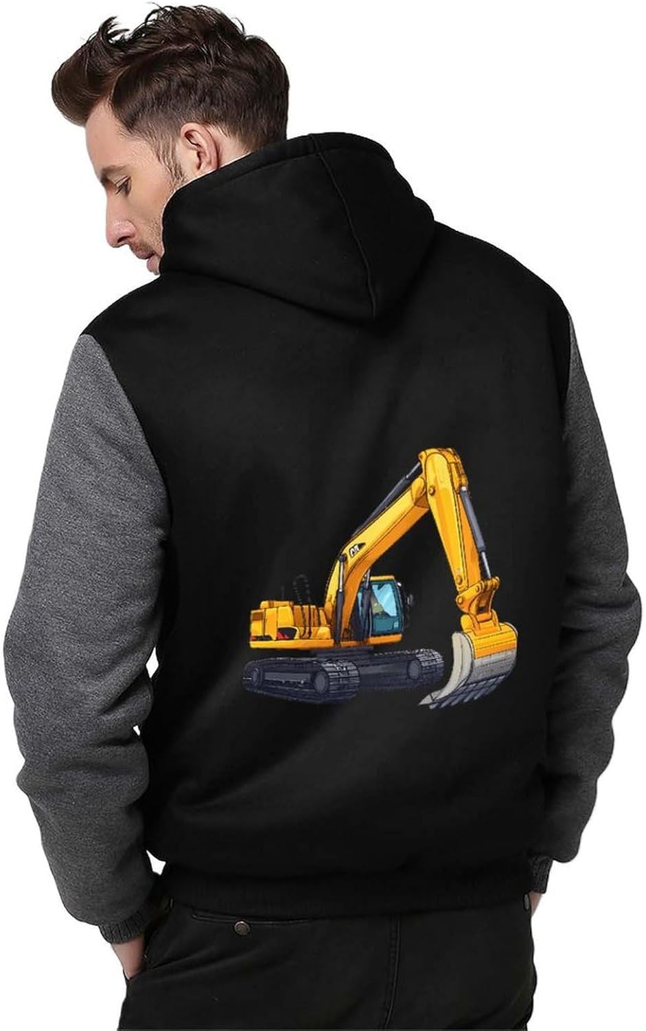 Excavator Truck Men's Hoodie Full-Zip Hooded Sweatshirt Fleece Jacket Coat Winter Warm Clothing
