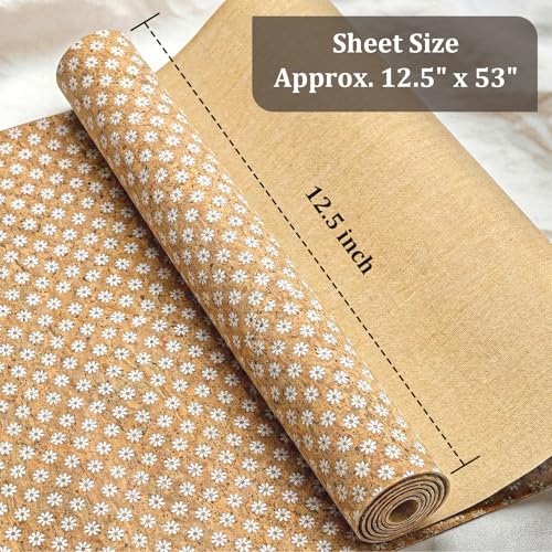 Image of SorenCut Patterned Cork Fabric Roll 12.8 x 54 Inch - White Daisy Print Cork Leather Fabric with Flexible Backing for DIY Crafts, Earrings, Bags, Wallets & Handmade Accessories