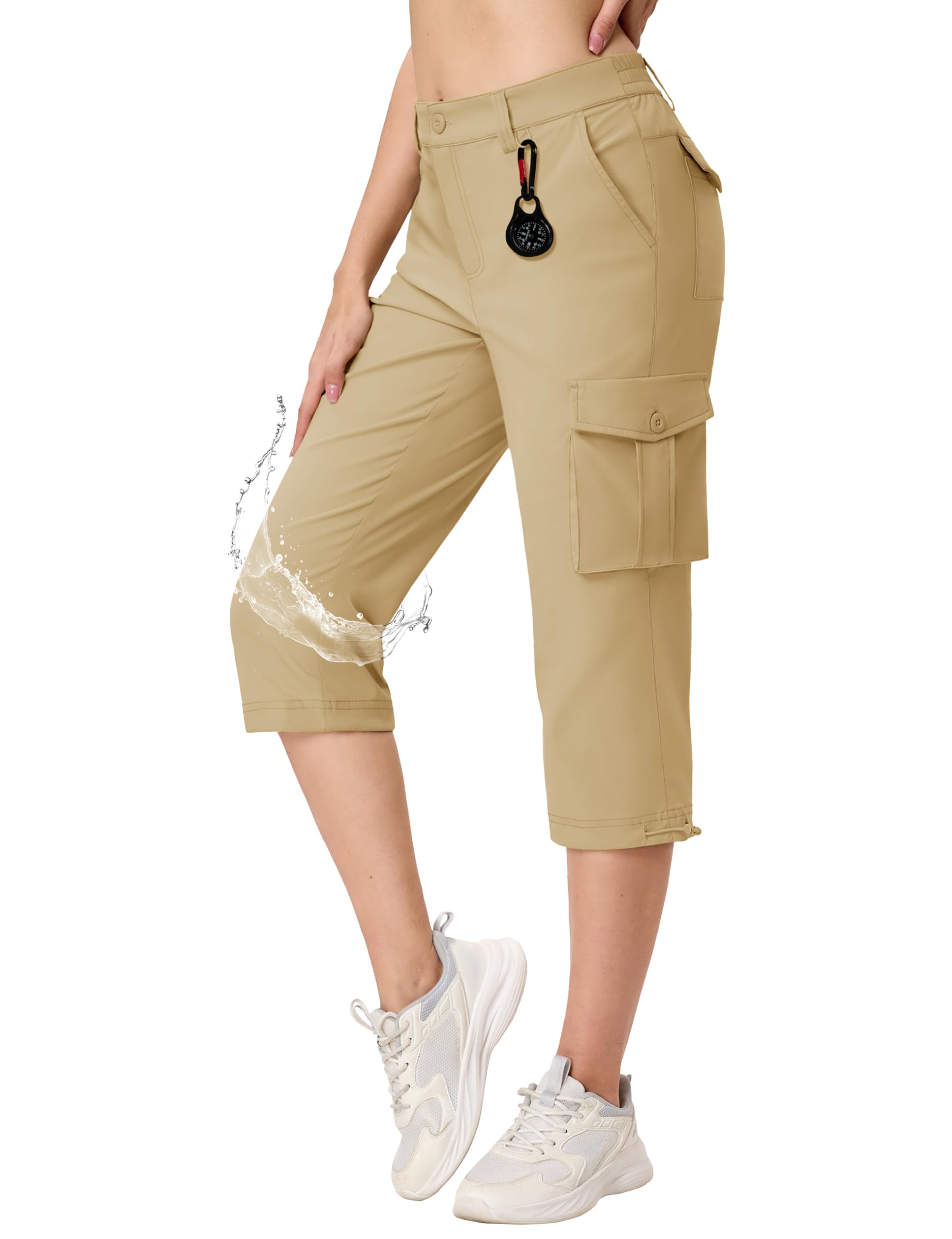 TACVASEN Women's Cargo Capris Lightweight Hiking Capri Pants with Pockets Water Resistant Summer Travel Outdoor Casual